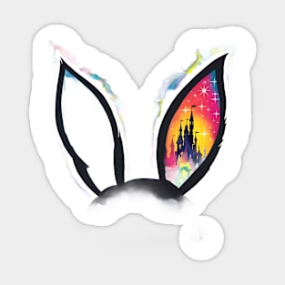 Rabbit Moonlit Castle Scene and Playful Rabbit Ears Sticker